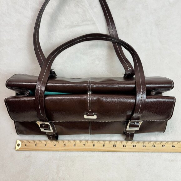Kenneth Cole Reaction Leather Handbag Chocolate Brown Stylish Purse - Picture 6 of 16